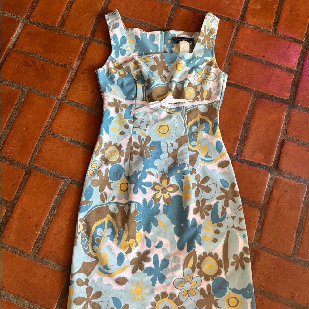 Floral Sleeveless Dress in Blue and Brown